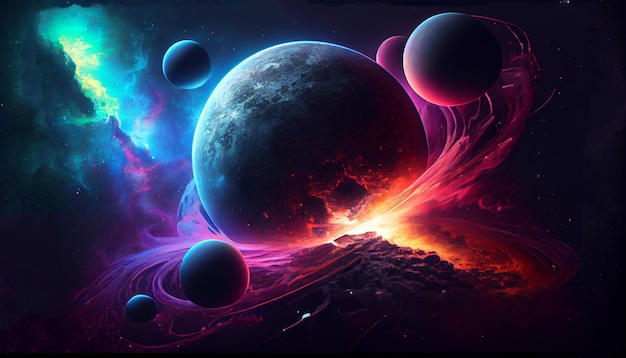 A colorful space wallpaper with planets and stars