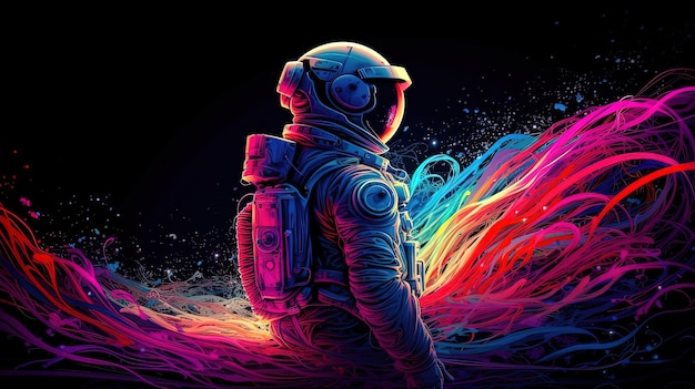 A colorful spaceman with a black background