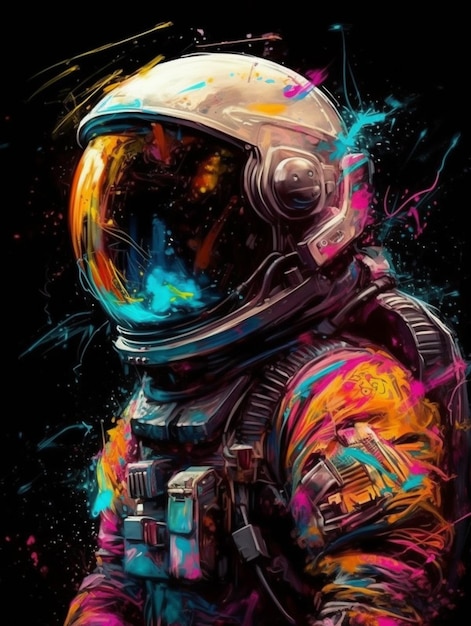 A colorful spaceman with a helmet on his head.