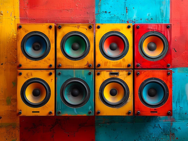 Photo a colorful speaker system on a wall