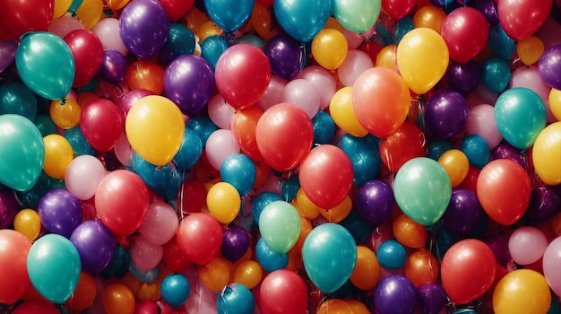 A Colorful Spectacle in the Sky A Large Group of Balloons Floating in the Air