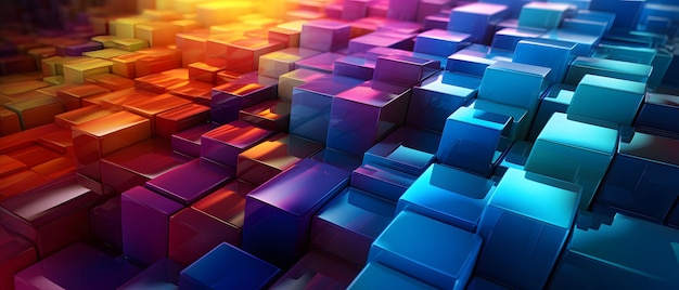 colorful spectrum of metallic blocks flowing in a cloud