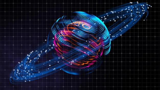 사이버 프로그래밍의 우주 배경 미래 에너지 및 데이터 기술에서 자유롭게 움직이는 다채로운 속도 광 에너지 전력 시뮬레이션