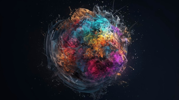 A colorful sphere with the word " on it's surface. "