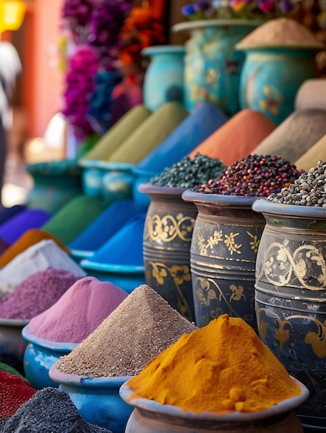 Colorful spices and dyes found at souk market Generative AI