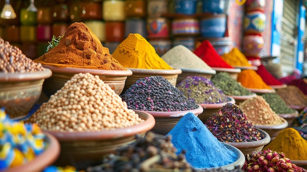 Colorful spices and herbs on the spice market in Delhi India