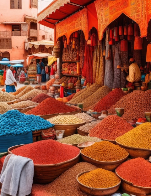 モロッコのマラケシュのスークにあるカラフルなスパイス
