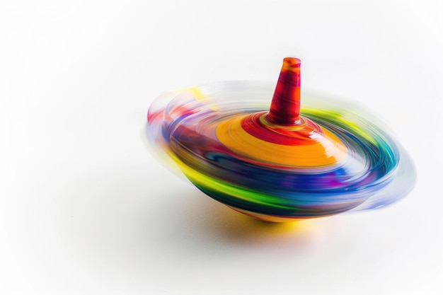 Photo a colorful spinning top in midspin