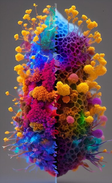 A colorful spiral of bubbles is made by the artist.