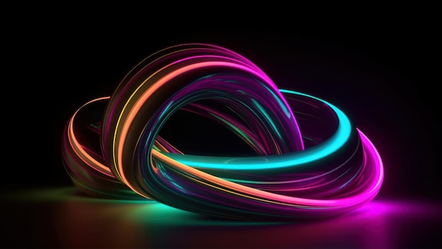 A colorful spiral of light is lit up in a dark room.