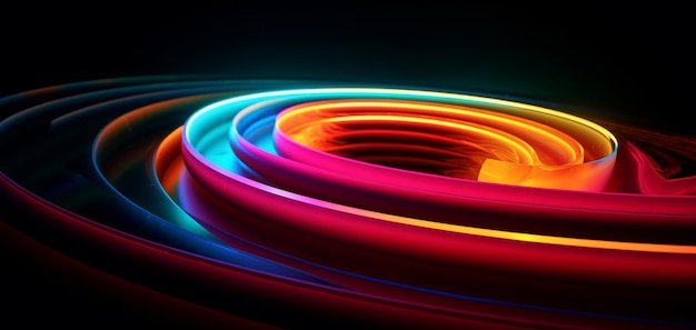 Photo a colorful spiral of light is lit up in a dark room.