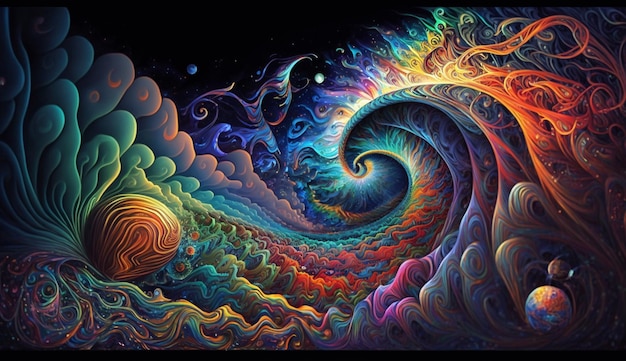 A colorful spiral of psychedelic art