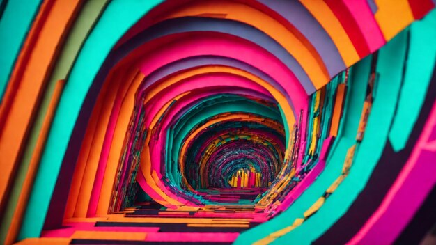 Красочная винтовая лестница изображена с разноцветным узором.