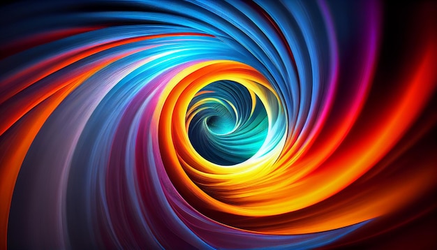 A colorful spiral with a blue circle in the middle