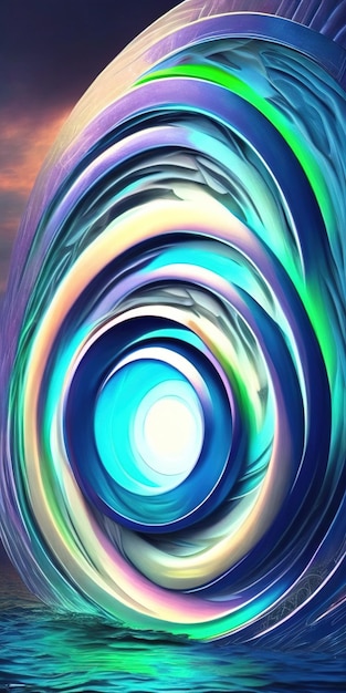 A colorful spiral with a blue and green swirl in the middle