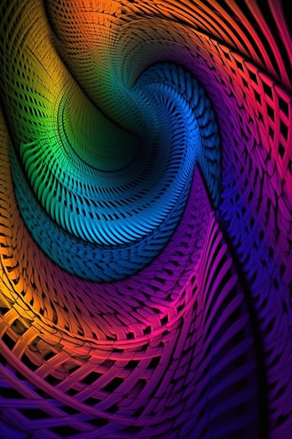 A colorful spiral with a rainbow pattern.