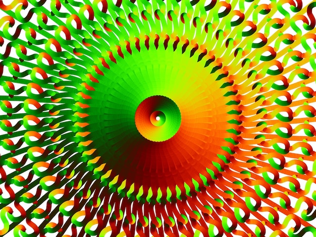 A colorful spiral with a red and green circle in the center.