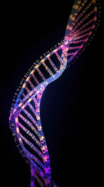 「DNA」という文字が書かれたカラフルなスパイラル