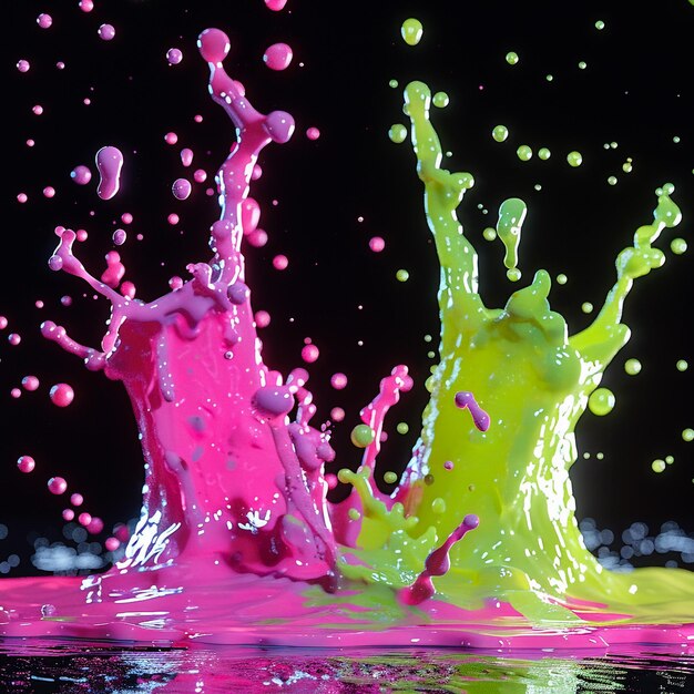 Foto uno spruzzo colorato di liquido colorato viene spruzzato con uno sfondo nero