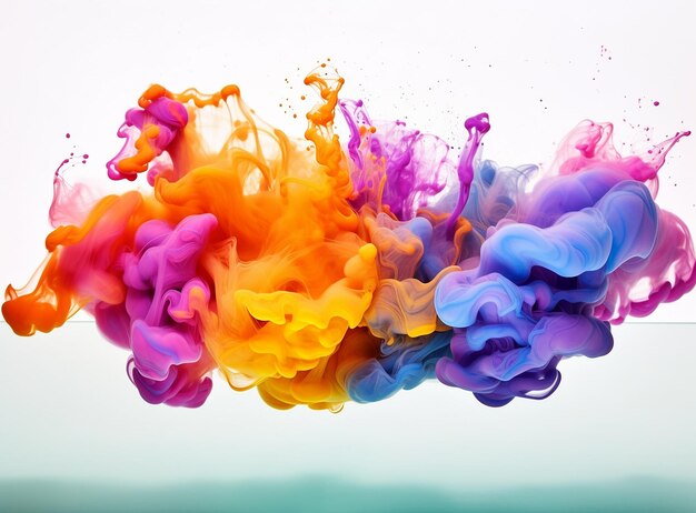 A colorful splash of colored liquid is being sprayed with purple and orange colors.