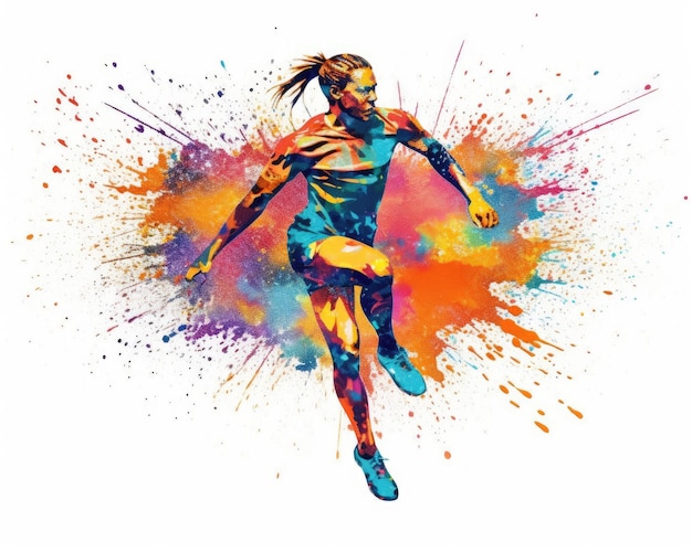 A colorful splash from a jumping runner Generative AI