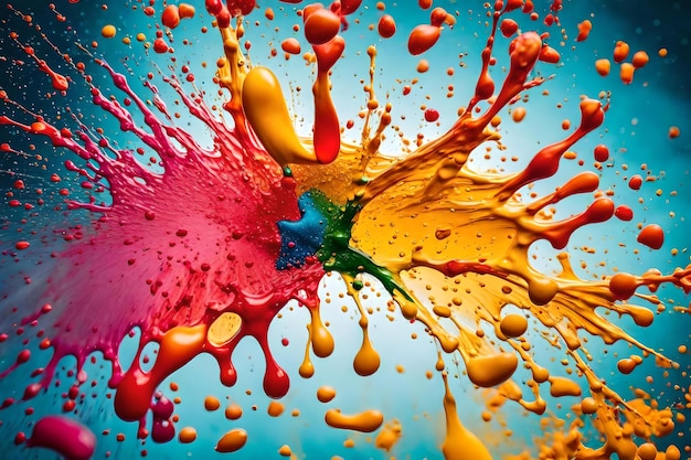 A colorful splash of liquid has the word