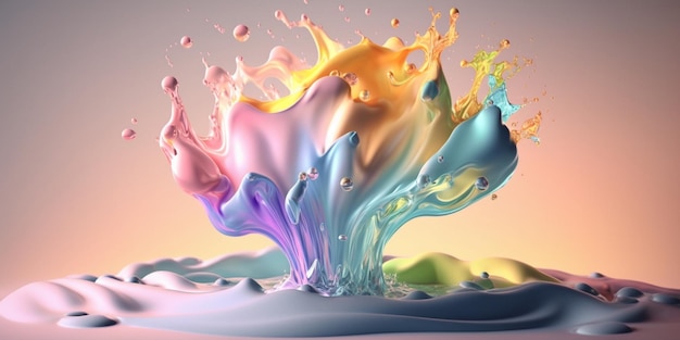 A colorful splash of milk is in front of a pink background.