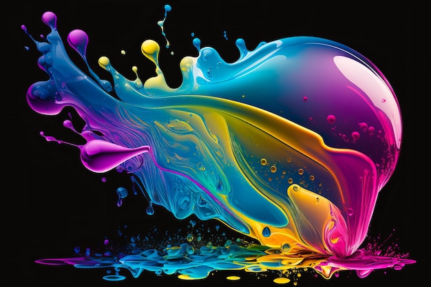 Colorful splash of paint on black background Generative AI