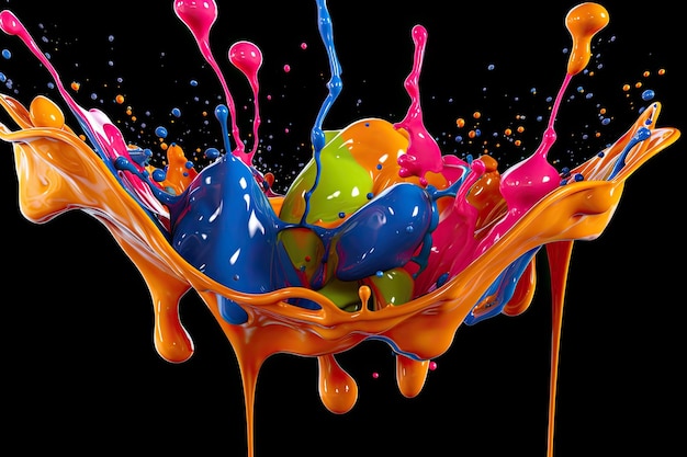 A colorful splash of paint is in the center of the image.