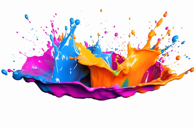 A colorful splash of paint is in the middle of a white background.