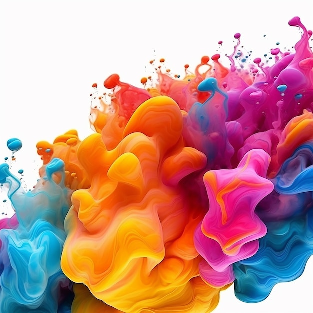 A colorful splash of paint is shown with the colors purple, orange, and blue.