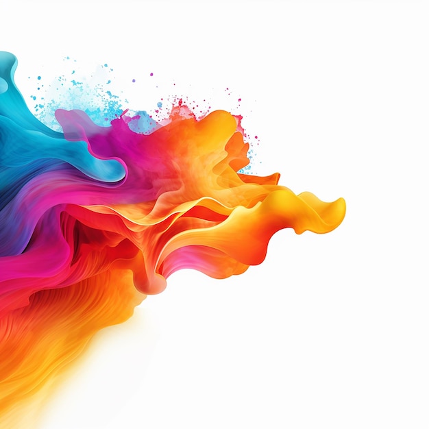 A colorful splash of paint is shown with a white background