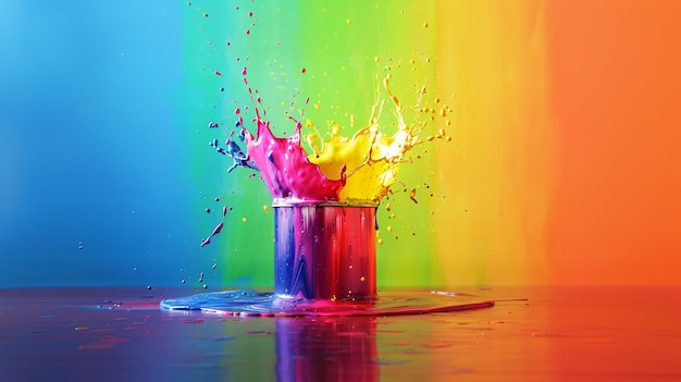 A colorful splash of paint is splattered on a table