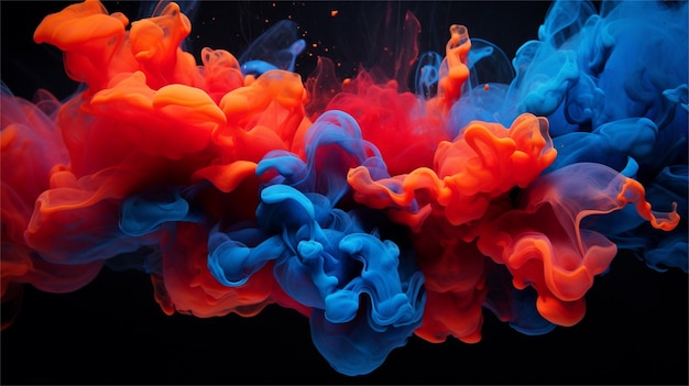 A colorful splash of red and blue ink in the middle of a black background.