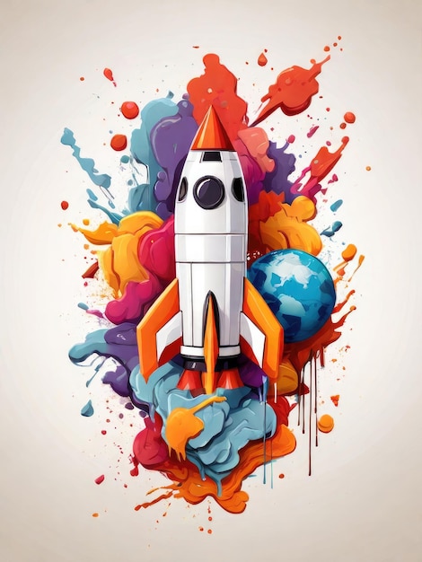 Colorful splash rocket for tshirt design