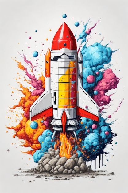 Colorful splash rocket for tshirt design