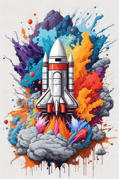 Colorful splash rocket for tshirt design