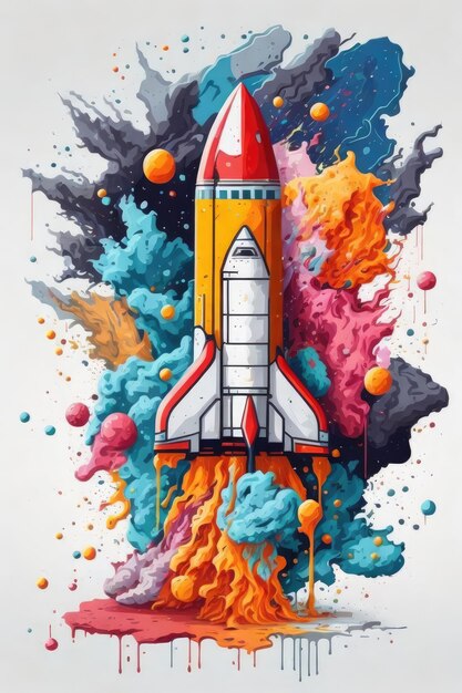 Colorful splash rocket for tshirt design