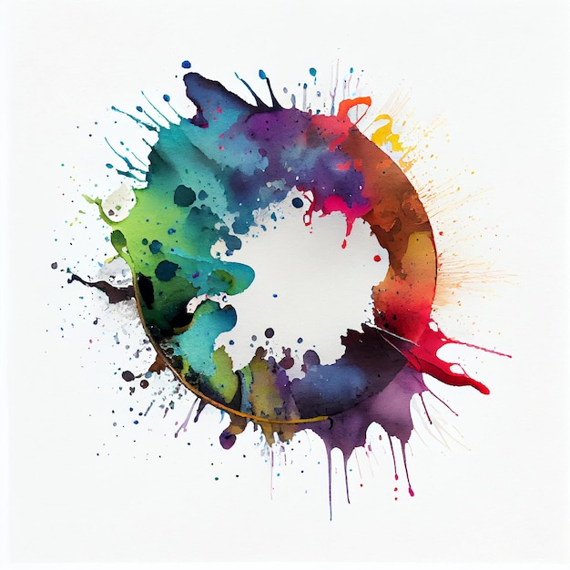 Colorful splash watercolor round frame background