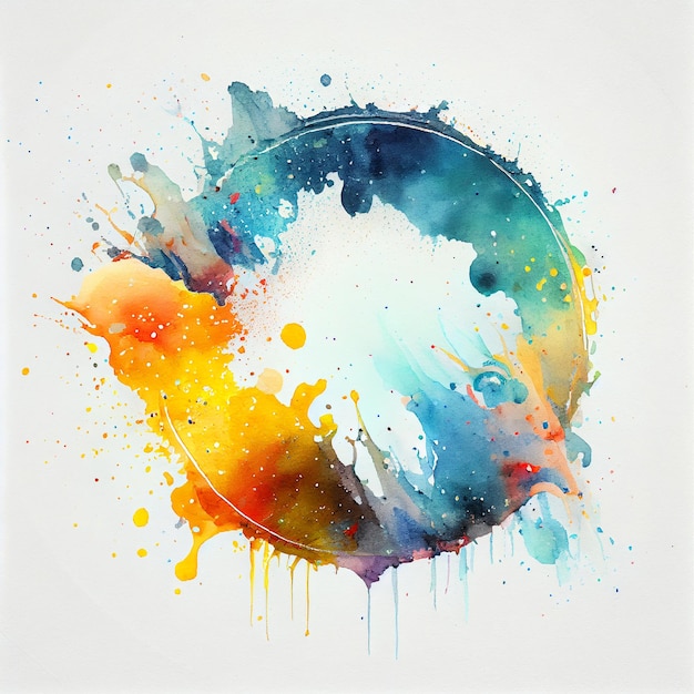 Colorful splash watercolor round frame background