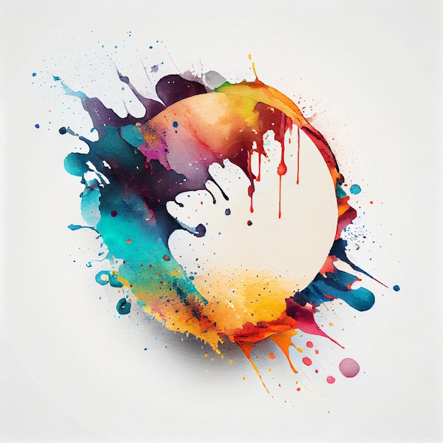 Colorful splash watercolor round frame background