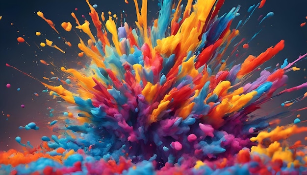 Colorful splashes of paint on a black background 3d rendering