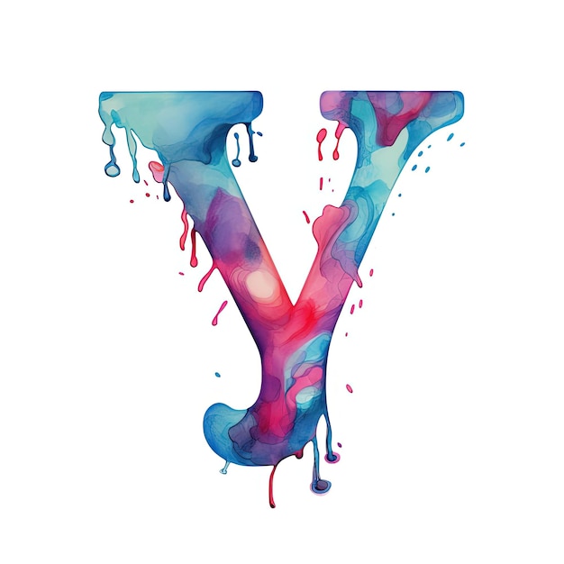 colorful splattered letter y in a watercolor design in the style of organic fluid shapes