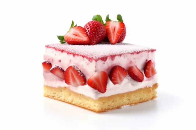 Foto torta di spugna colorata con fragole isolate su sfondo bianco generativo ai