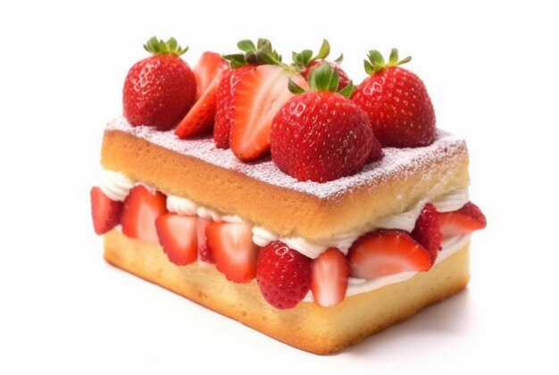 colorful sponge cake with strawberries isolated on white background generative ai