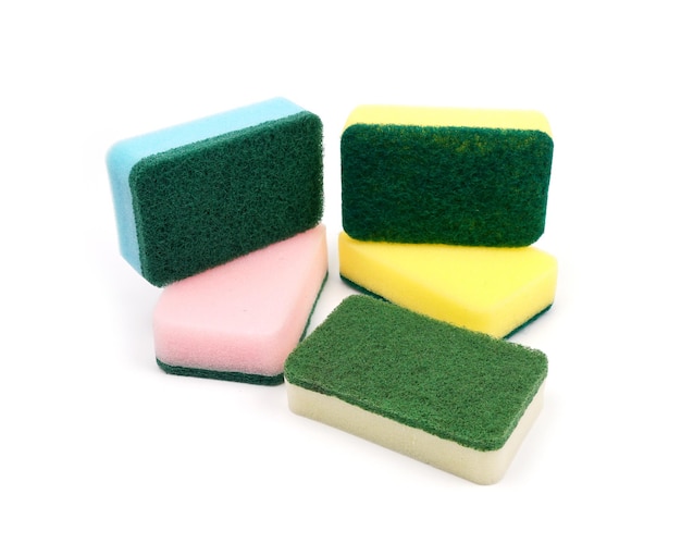 Colorful sponges on white background