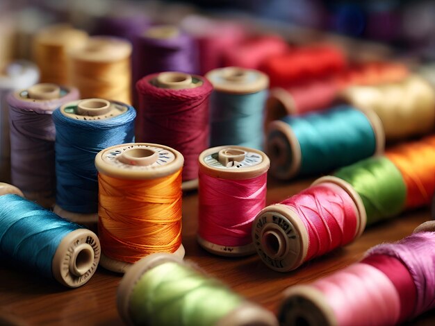 colorful spools of thread on a table