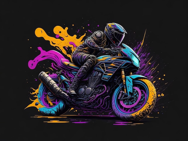 A colorful sports motorcycle illustration splash effect