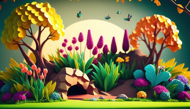 Красочный весенний фон цифровая художественная иллюстрация Generative AI