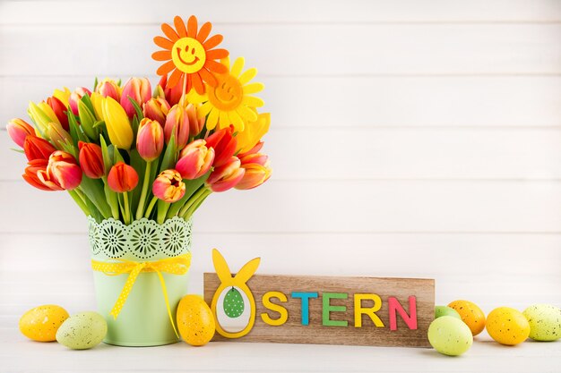 A colorful spring greetings card with flowers